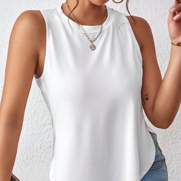 Tank top, Sleeveless Top, Asymmetrical Solid Split Hem Casual Summer top - Picture 2 of 7